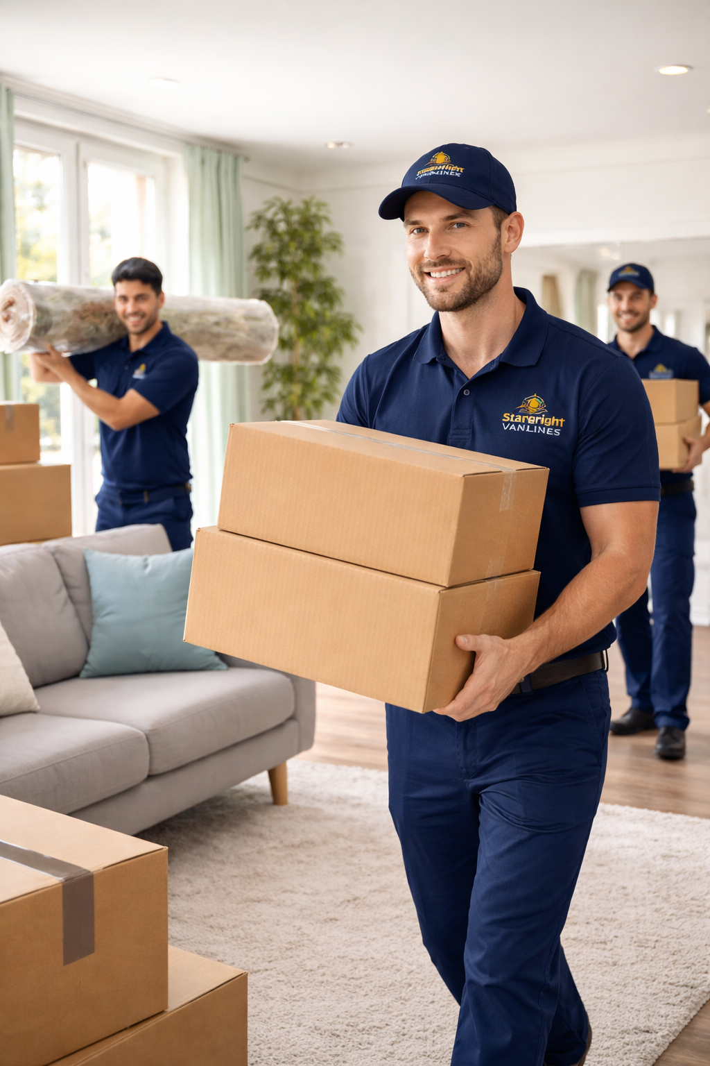 Starbright Vanlines movers providing professional home moving services in a bright, airy residential home